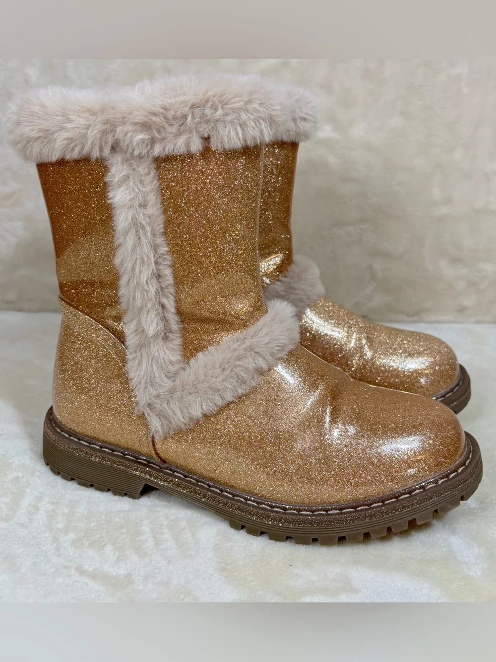 Dolce Vita Big Kids Faux-Fur Lined Winter Glitter Sparkle Boots Rose Gold Size-4